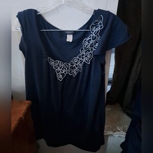 PerSeption Concept Navy Top with White Floral Embroidery